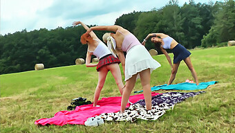 Yoga And Outdoor Gymnastics With Czech Girls In School Uniform