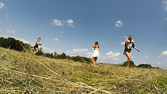 Young Girls Go Bare-Breasted And Bare-Bottomed In The Great Outdoors On A Hot Summer'S Day