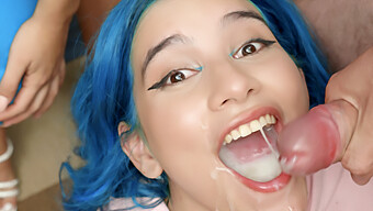 Huge Cumshots Cover Min Galilea'S Face In Oral Bukkake