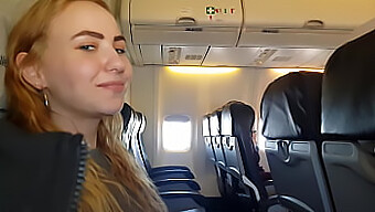 Public Plane Sex: Natural Tits Teen Gives Pov Handjob