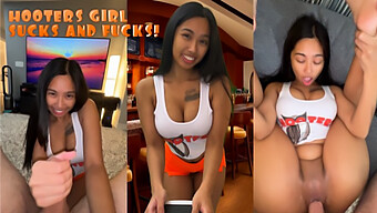 Естествената Блондинка Hooters Сервитьорка Е Твърдо Изчукана!