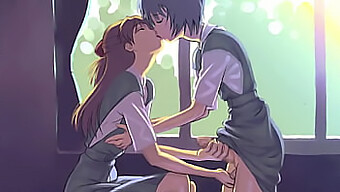 可愛くて優しいアニメヘンタイがセクシーなティーンと耳をキスする