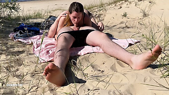 Beautiful Brunette Slut Enjoys A Mouth Job On The Beach