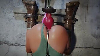 Sensuele Cartoonmeid Lara Croft Wordt Geneukt Door Een Seksmachine